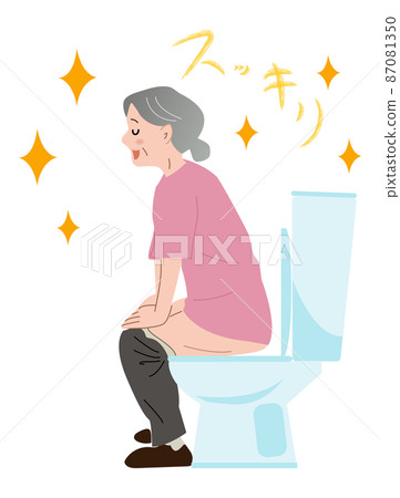 Elderly women defecate, have good stools, feel refreshed, and smile in the bathroom 87081350