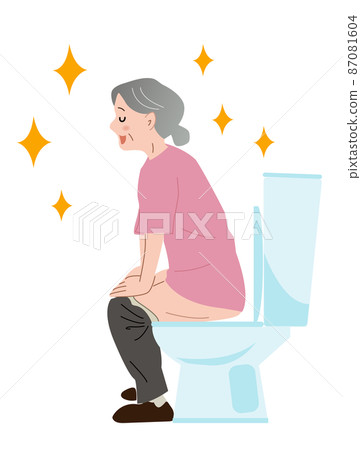 老年婦女大便，大便好，神清氣爽，在浴室微笑 87081604