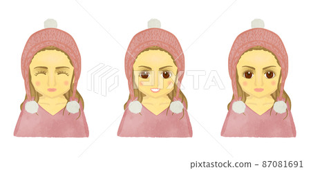Illustration set 01 of a cute girl wearing a knit hat Illustration set 01 of a cute girl wearing a knit hat 87081691