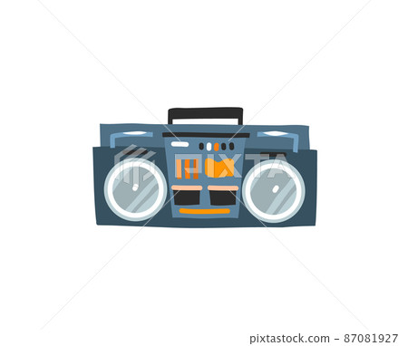 Hand drawn vector abstract stock flat graphic illustration with logo and design elements ,retro boombox cassette player in simple style for branding ,isolated on white background 87081927