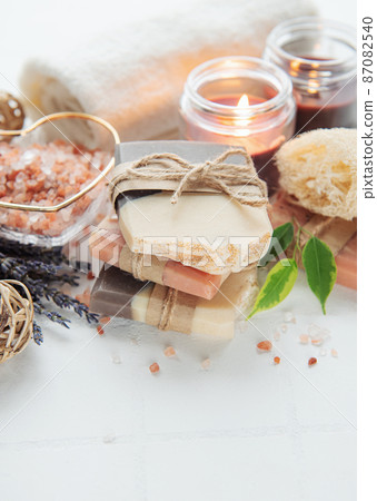 Concept of spa with natural organic handmade soap. 87082540