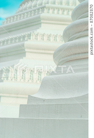 Ancient traditional Pagoda in white white ornament on top with gold in Myanmar 87082870