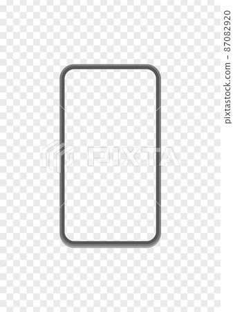 透明顯示屏上帶黑框的智能手機材質，無背景-白色和灰色格子背景-垂直 87082920