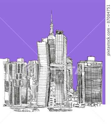 Empire State Building New York City landmark Manhattan downtown skyscrapers Hand drawn line art illustration New York, USA. Simple urban sketch Empire State Building New York City landmark Manhattan downtown skyscrapers Hand drawn line art illustration New York, USA. Simple urban sketch 87084751