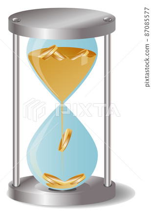 Concept time is money, money like sand, gold coins in an hourglass. Time management illustration. Time management business concept. Concept time is money, money like sand, gold coins in an hourglass. Time management illustration. Time management business concept. 87085577