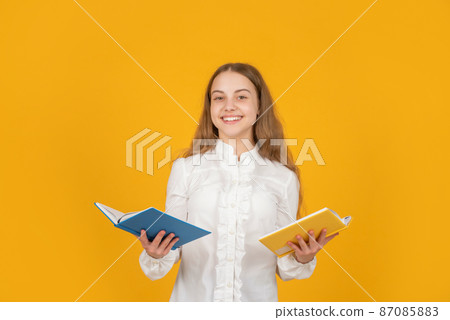 teen girl with notebook. back to school. kid ready to study. happy childhood. teen girl with notebook. back to school. kid ready to study. happy childhood. 87085883