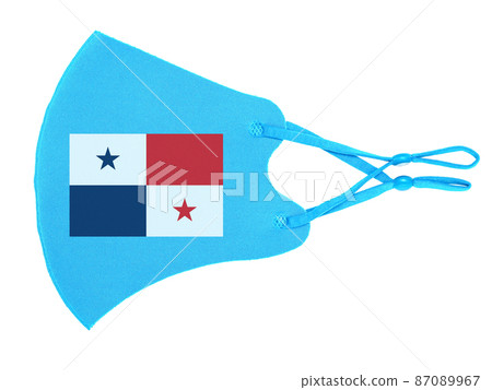 Cyan cotton reusable cloth protective mask looks as flag of Republic of Panama isolated on white background 87089967
