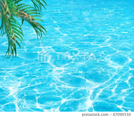 夏季熱帶海波和棕櫚樹的美麗框架插圖素材 87090530