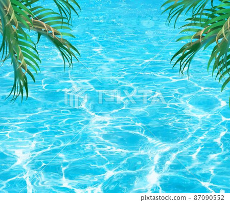 Beautiful frame illustration material of palm trees and shimmering waves of the refreshing sea in summer 87090552