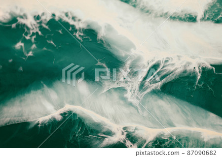 Green and white abstract marble texture ocean foamy waves Green and white abstract marble texture ocean foamy waves 87090682