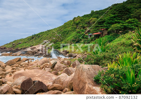 Coastline with plants and ocean in Brazil. Coastline with plants and ocean in Brazil. 87092132
