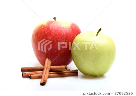 Composition of apples and rustic entourage. Set of fruit Composition of apples and rustic entourage. Set of fruit 87092589