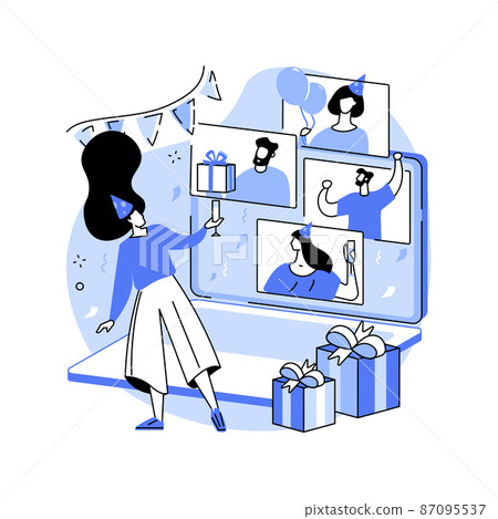 Online birthday party abstract concept vector illustration. Online birthday party abstract concept vector illustration. 87095537