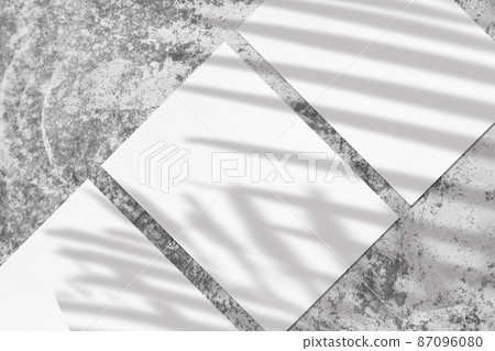 Three empty white rectangle poster mockups with palm shadow 87096080