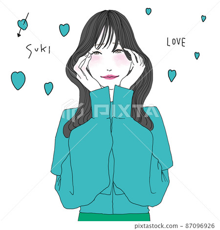 Shiny female green hand-painted characters 87096926