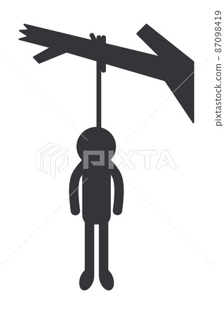 Illustration of a corpse dead by hanging suicide Illustration of a corpse dead by hanging suicide 87098419
