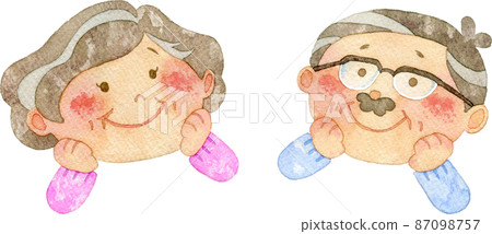 微笑的祖父和祖母的水彩插圖 微笑的祖父和祖母的水彩插圖 87098757