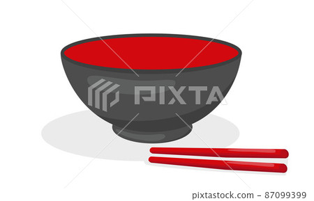 Empty red black bowl with chopsticks, shadow. Vector stock illustration isolated on white background for Asian cuisine template. EPS10 87099399
