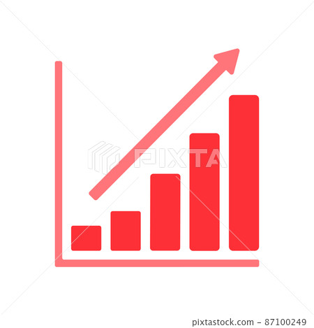 Red arrow and bar graph rising to the right-Image material of increasing / rising / deficit Red arrow and bar graph rising to the right-Image material of increasing / rising / deficit 87100249
