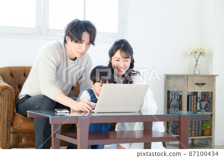 Parent-child copy space for talking with parents in the countryside on a computer Parent-child copy space for talking with parents in the countryside on a computer 87100434