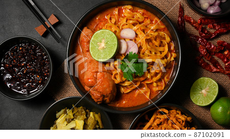 Khao Soi Kai or Khao Soi Gai, Northern Thai cuisine Khao Soi Kai or Khao Soi Gai, Northern Thai cuisine 87102091