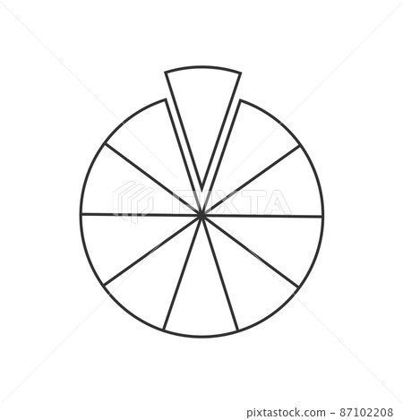 Circle segmented into 10 sectors. Pie or pizza shape cut in ten equal slices. Round statistics chart example isolated on white background 87102208