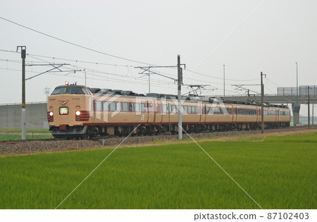 Hokuriku Main Line Kaga-Kasama-Mikawa JR West 485 Series K11 formation (Kanazawa) Kaetsu Hokuriku Main Line Kaga-Kasama-Mikawa JR West 485 Series K11 formation (Kanazawa) Kaetsu 87102403