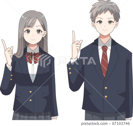 指點姿勢,微笑的男女學生,西裝外套格子 指點姿勢,微笑的男女學生,西裝外套格子 87103746