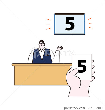 A vector illustration of a number tag, a reception number, and a female who accepts. 87105909