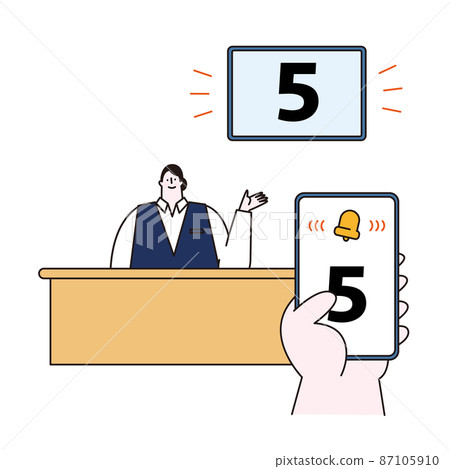A vector illustration of a scene where the reception number is notified by a mobile phone. 87105910