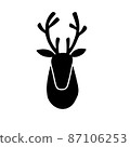 Deer head silhouette. Stylized drawing reindeer in simple scandi style. Black and white vector illustration 87106253