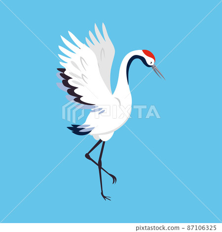 Red Crowned Crane as Long-legged and Long-necked Bird Standing with Spread Wings on Blue Background Vector Illustration 87106325