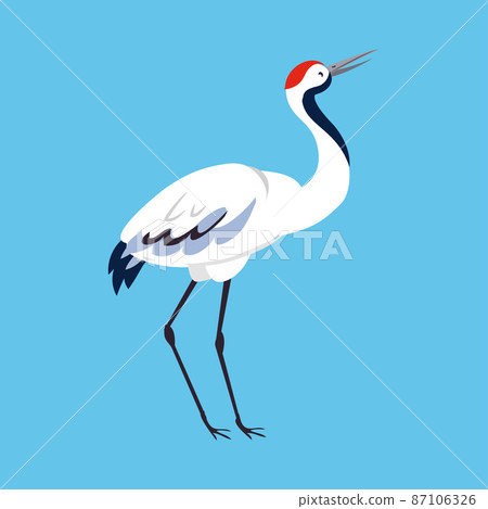 Red Crowned Crane as Long-legged and Long-necked Bird Standing on Blue Background Vector Illustration Red Crowned Crane as Long-legged and Long-necked Bird Standing on Blue Background Vector Illustration 87106326