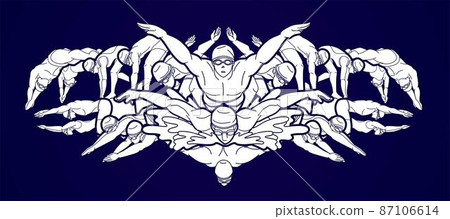 Group of People Swimming Together Swimmer Action Cartoon Sport Graphic Vector 87106614