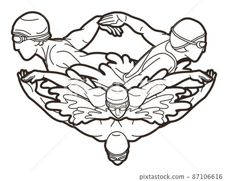 Group of People Swimming Together Swimmer Action Cartoon Sport Graphic Vector 87106616
