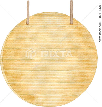 Illustration of a round wooden hanging sign 87106689