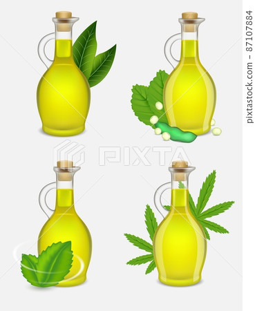 Different types of plant oil bottle set, vector realistic illustration Different types of plant oil bottle set, vector realistic illustration 87107884