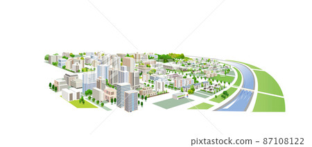 A fun cityscape and a fun life. Creating a city where people can live brightly and happily. 87108122