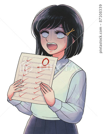 A retro cartoon-style girl student who is depressed with a 0-point answer 87108339