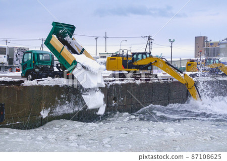 Snow dumping ground at Otaru Port Otaru City, Hokkaido 87108625