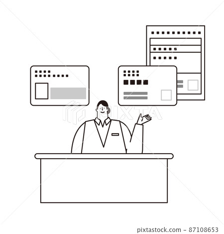 接待員、健康保險卡和身份證的矢量插圖。 87108653