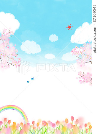 Sakura tulip background material watercolor illustration Sakura tulip background material watercolor illustration 87109545