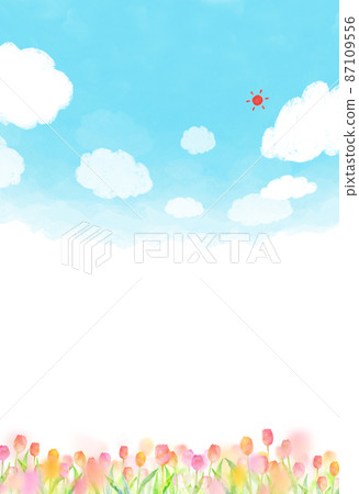 櫻花鬱金香背景材料水彩插圖 87109556