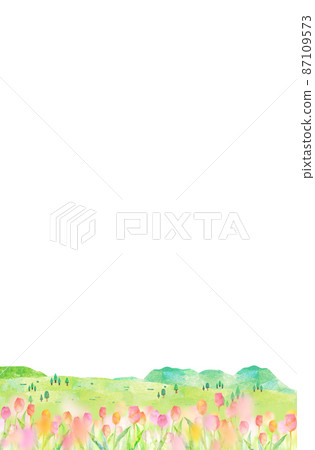 Sakura tulip background material watercolor illustration 87109573
