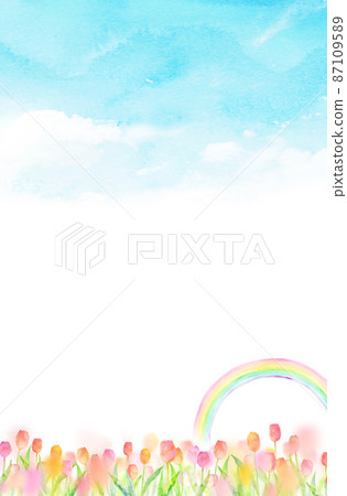 Sakura tulip background material watercolor illustration 87109589