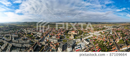 Aerial drone panoramic view of the Fagaras, Romania 87109664