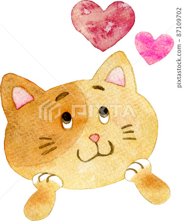 一隻令人興奮的貓的插圖（有一顆心） 87109702