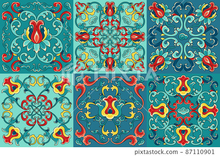 Chinese ceramic tile pattern. Oriental traditional floral ornament. Wall or floor texture. Chinese ceramic tile pattern. Oriental traditional floral ornament. Wall or floor texture. 87110901