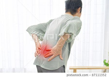 Elderly woman with a backache Living room Elderly woman with a backache Living room 87111352