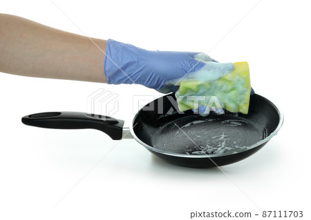 Concept of Dishwashing detergent accessories isolated on white background 87111703
